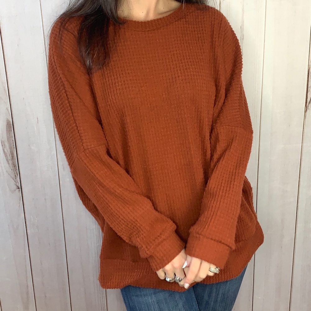 ⚡️LAST ONE⚡️Lotti-rust orange waffle knit pullover - Picture 6 of 9
